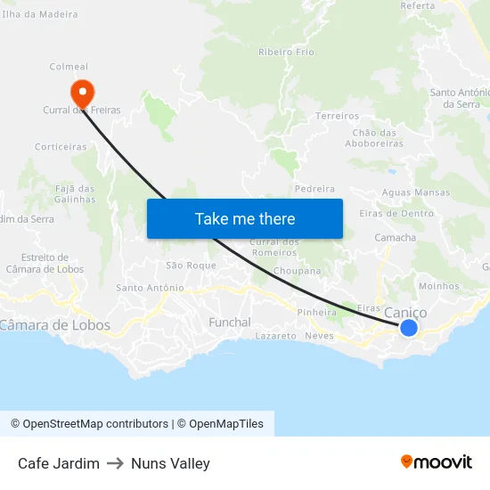Cafe Jardim to Nuns Valley map