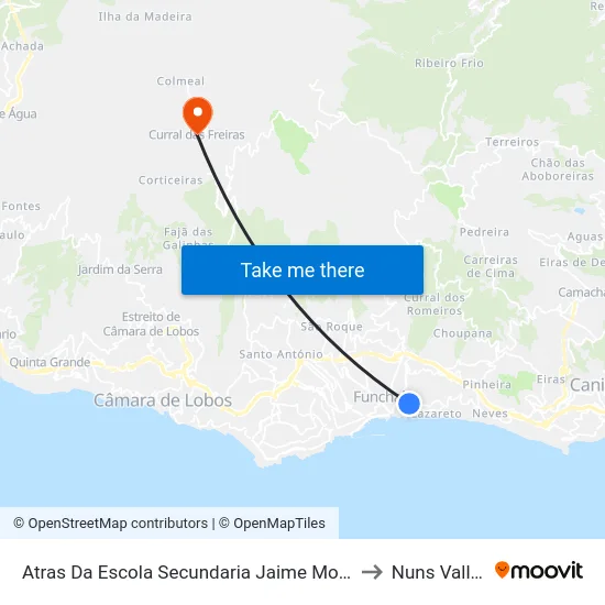 Atras Da Escola Secundaria Jaime Moniz to Nuns Valley map