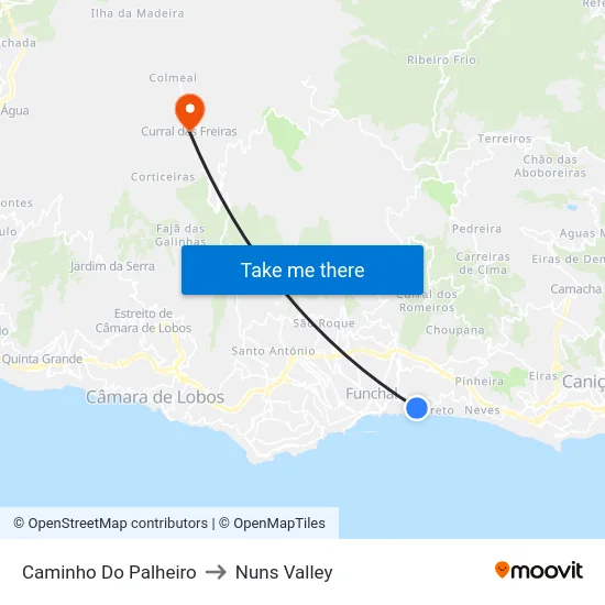 Caminho Do Palheiro to Nuns Valley map