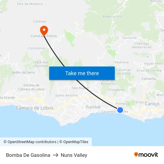 Bomba De Gasolina to Nuns Valley map