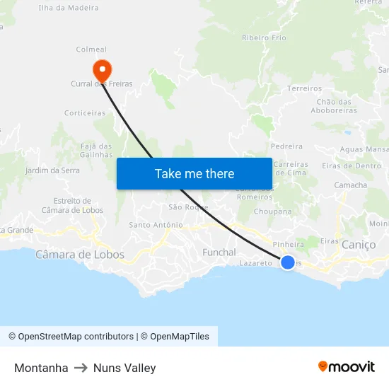Montanha to Nuns Valley map