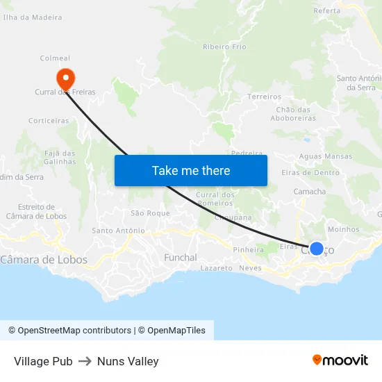Village Pub to Nuns Valley map