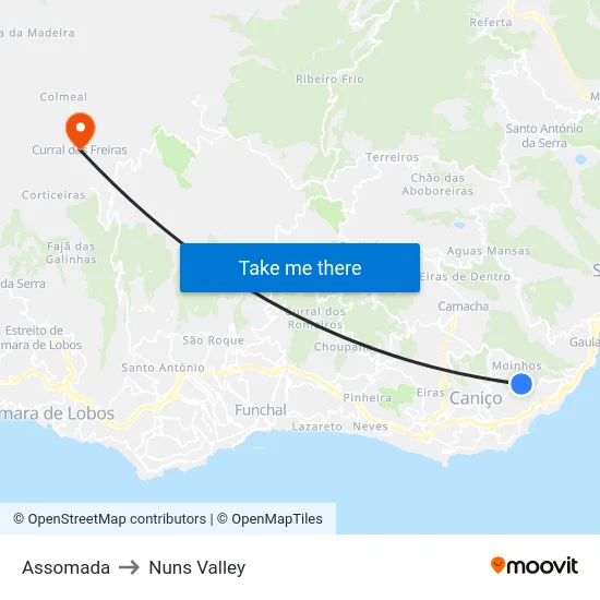 Assomada to Nuns Valley map