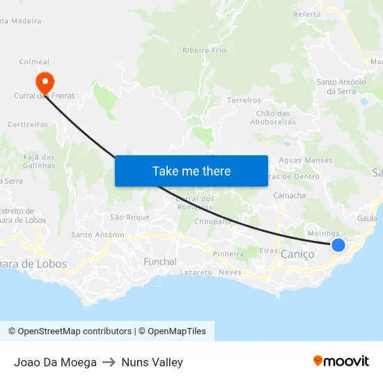 Joao Da Moega to Nuns Valley map
