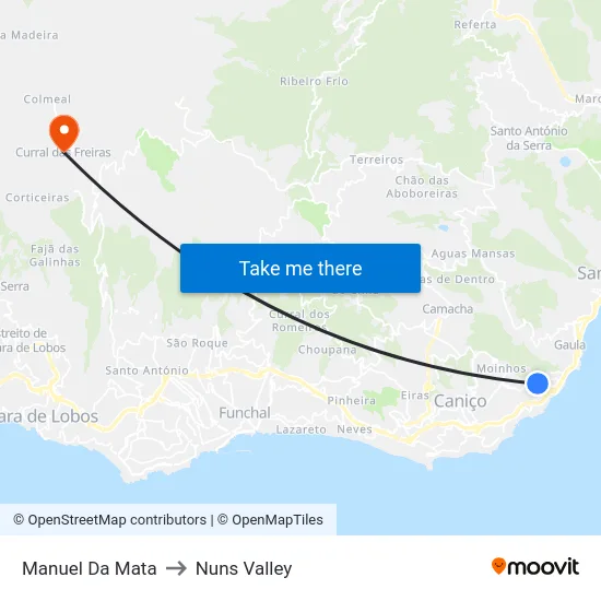 Manuel Da Mata to Nuns Valley map
