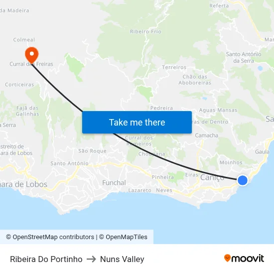 Ribeira Do Portinho to Nuns Valley map