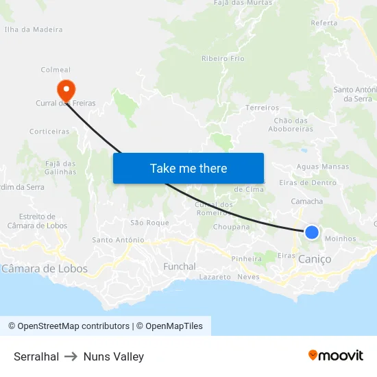 Serralhal to Nuns Valley map