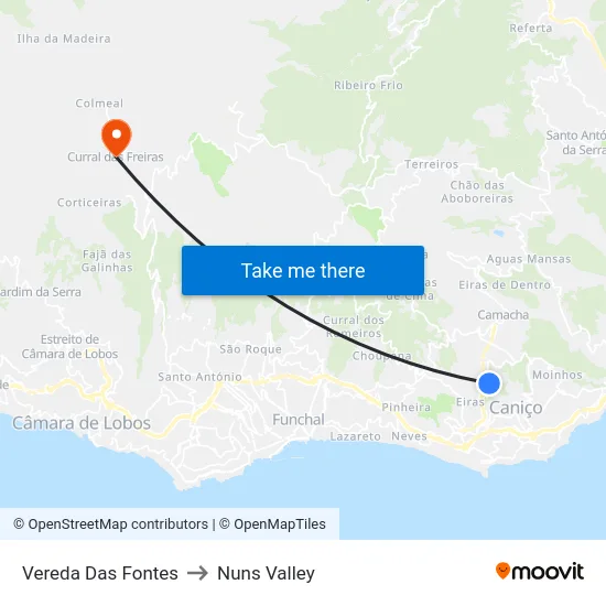 Vereda Das Fontes to Nuns Valley map