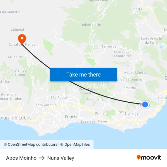 Apos Moinho to Nuns Valley map