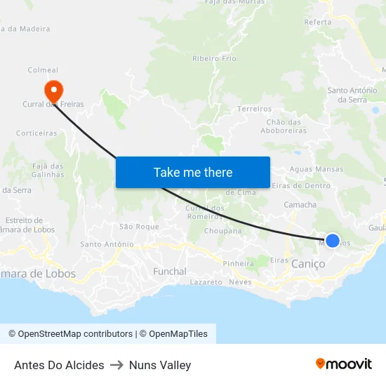 Antes Do Alcides to Nuns Valley map