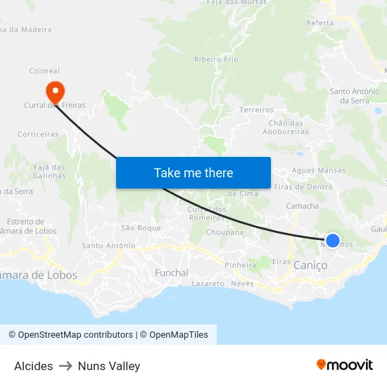 Alcides to Nuns Valley map