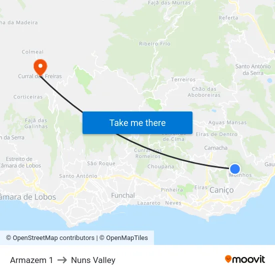 Armazem 1 to Nuns Valley map