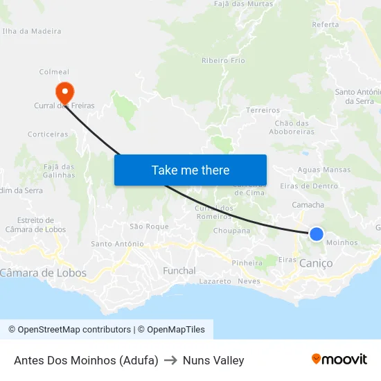 Antes Dos Moinhos (Adufa) to Nuns Valley map