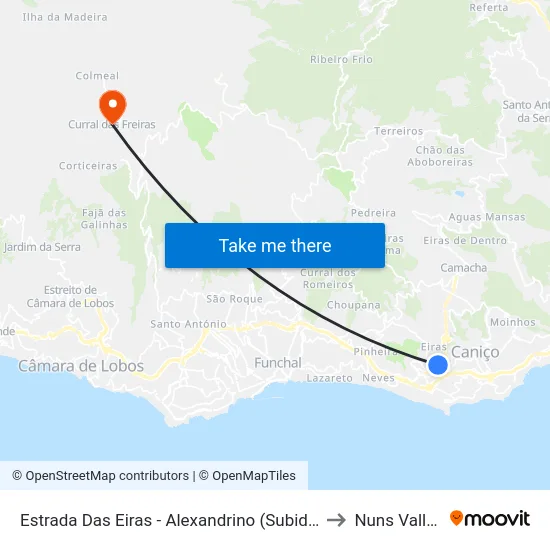 Estrada Das Eiras - Alexandrino (Subida) to Nuns Valley map