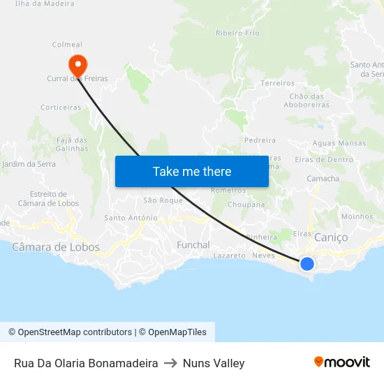 Rua Da Olaria Bonamadeira to Nuns Valley map