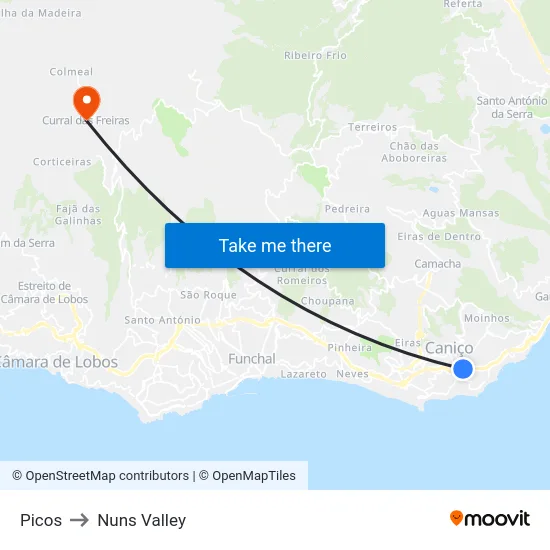 Picos to Nuns Valley map