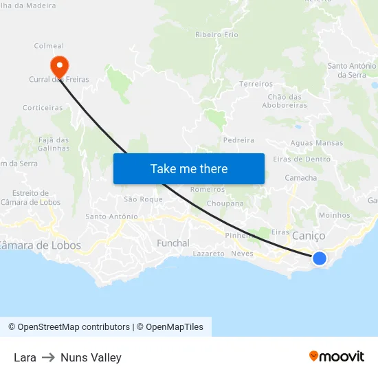Lara to Nuns Valley map