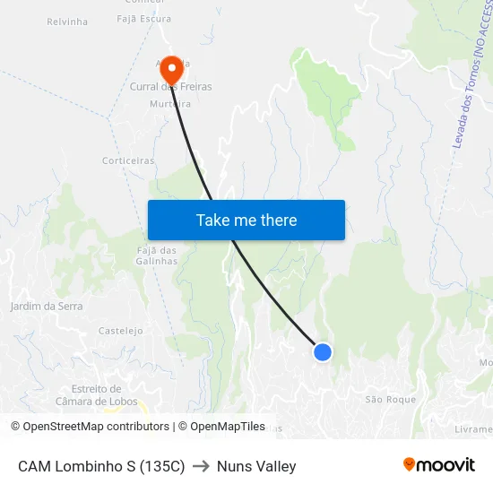 CAM Lombinho  S (135C) to Nuns Valley map