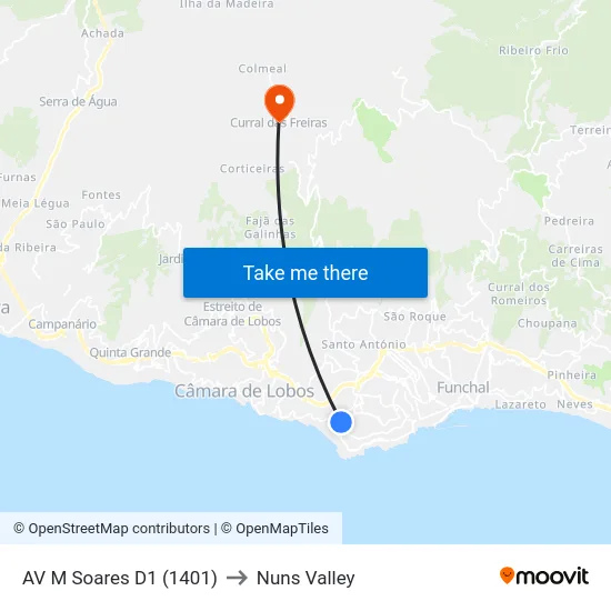 AV M Soares D1 (1401) to Nuns Valley map