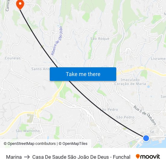 Marina to Casa De Saude São João De Deus - Funchal map