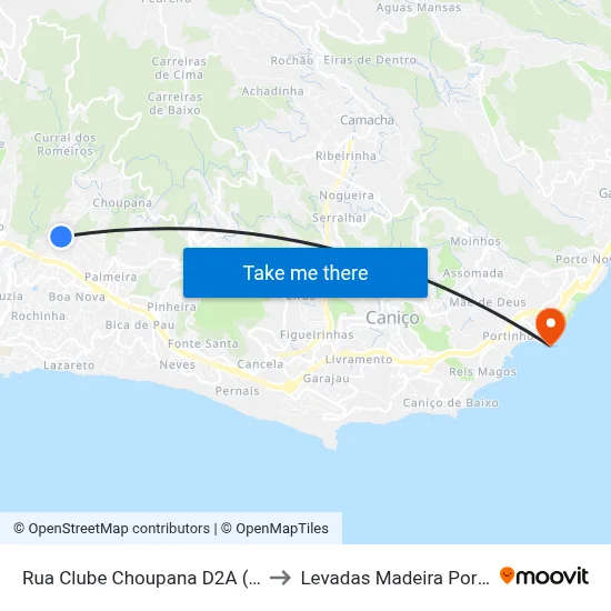 Rua Clube Choupana  D2A (1140) to Levadas Madeira Portugal map