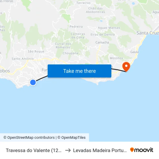 Travessa do Valente (1225) to Levadas Madeira Portugal map