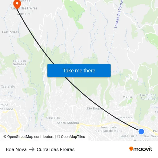 Boa Nova to Curral das Freiras map