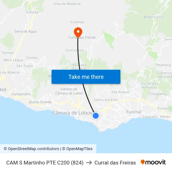 CAM S Martinho  PTE C200 (824) to Curral das Freiras map