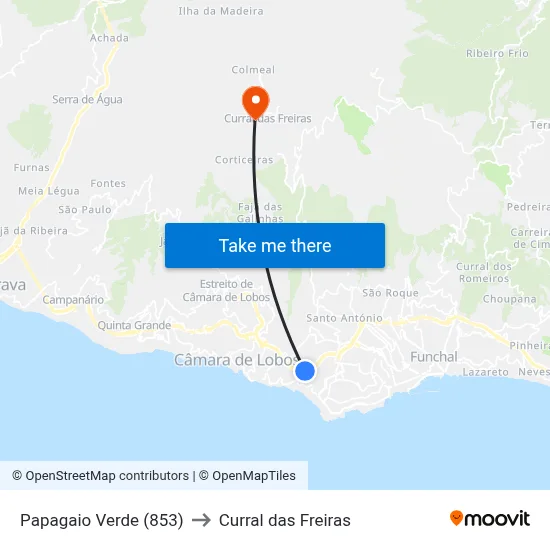 Papagaio Verde (853) to Curral das Freiras map