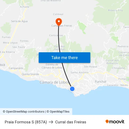 Praia Formosa  S (857A) to Curral das Freiras map