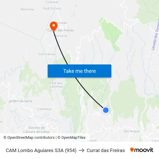 CAM Lombo Aguiares  S3A (954) to Curral das Freiras map