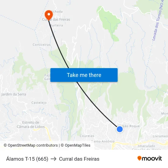 Álamos  T-15 (665) to Curral das Freiras map