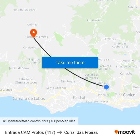 Entrada CAM Pretos (417) to Curral das Freiras map
