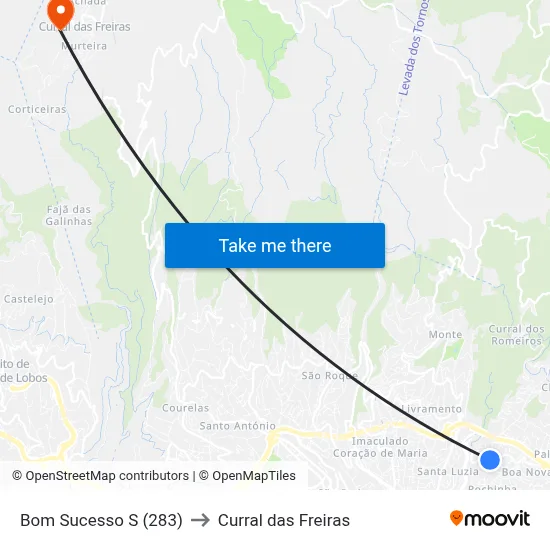 Bom Sucesso  S (283) to Curral das Freiras map