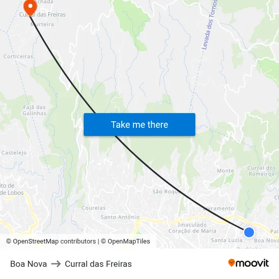 Boa Nova to Curral das Freiras map