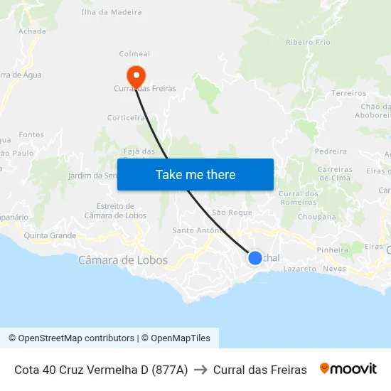 Cota 40  Cruz Vermelha  D (877A) to Curral das Freiras map