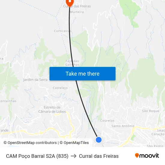 CAM Poço Barral  S2A (835) to Curral das Freiras map