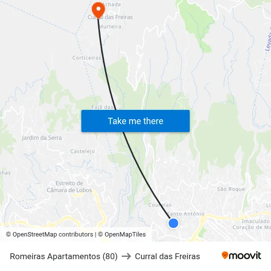 Romeiras  Apartamentos (80) to Curral das Freiras map