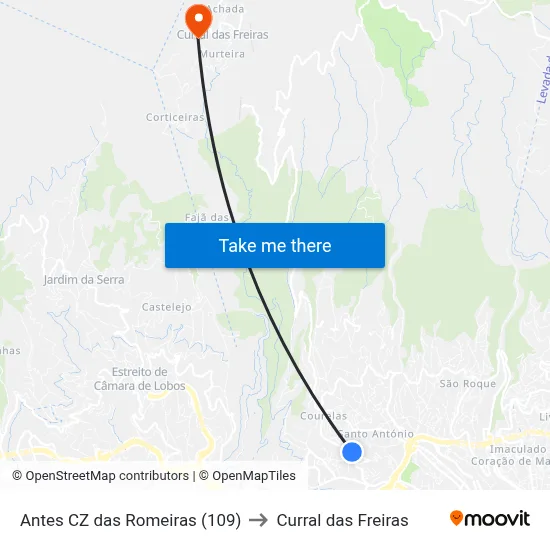 Antes CZ das Romeiras (109) to Curral das Freiras map