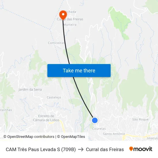 CAM Três Paus  Levada  S (709B) to Curral das Freiras map