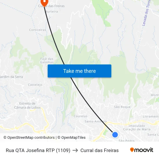 Rua QTA Josefina  RTP (1109) to Curral das Freiras map