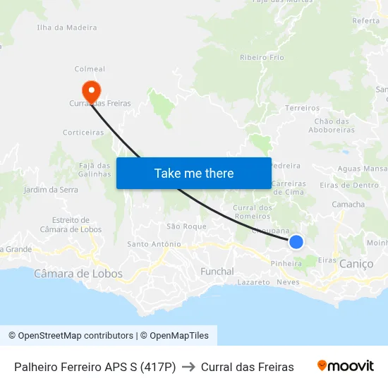Palheiro Ferreiro  APS  S (417P) to Curral das Freiras map