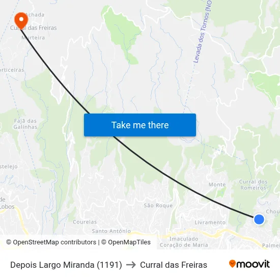 Depois Largo Miranda (1191) to Curral das Freiras map