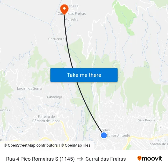 Rua 4 Pico Romeiras  S (1145) to Curral das Freiras map