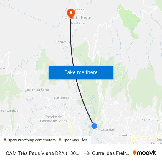 CAM Três Paus  Viana  D2A (1302A) to Curral das Freiras map