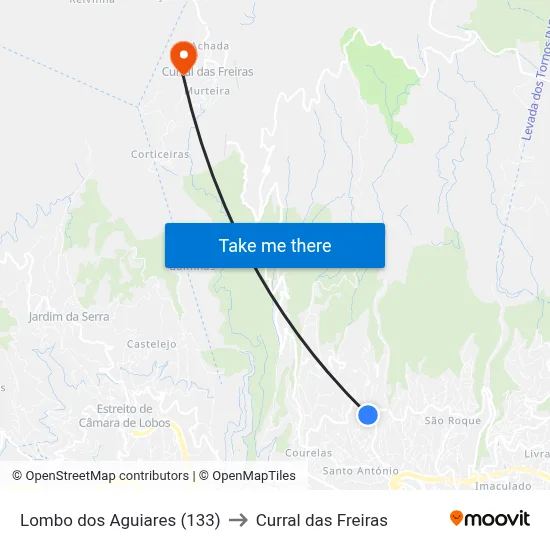 Lombo dos Aguiares (133) to Curral das Freiras map