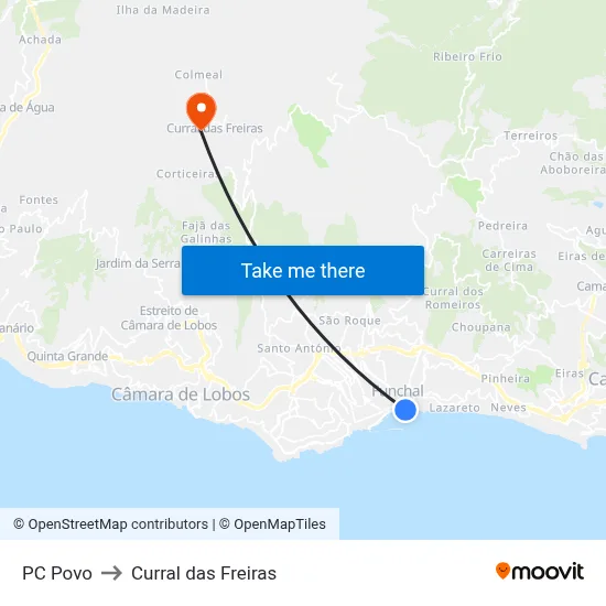 PC Povo to Curral das Freiras map