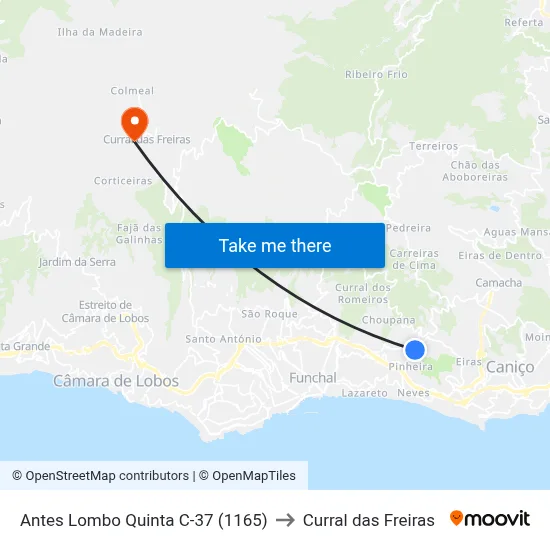 Antes Lombo Quinta  C-37 (1165) to Curral das Freiras map