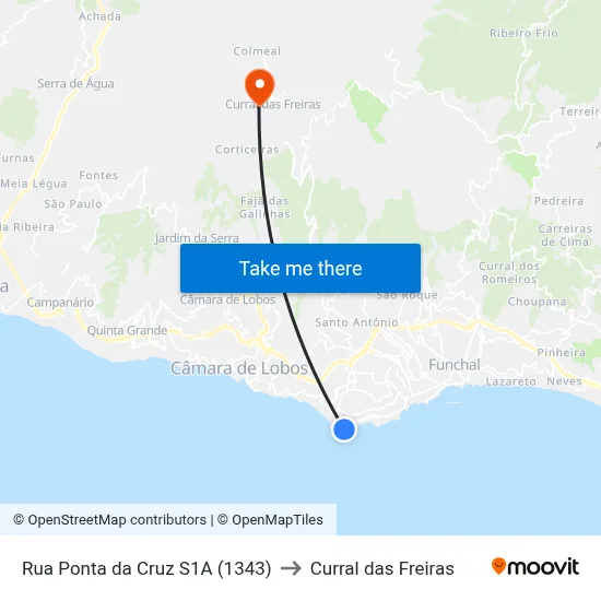 Rua Ponta da Cruz  S1A (1343) to Curral das Freiras map