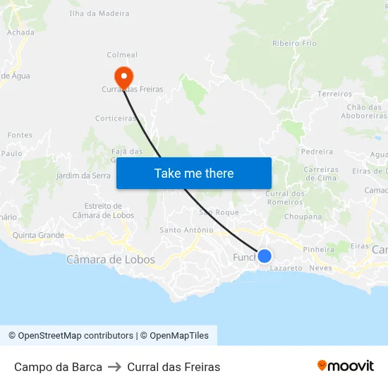 Campo da Barca to Curral das Freiras map